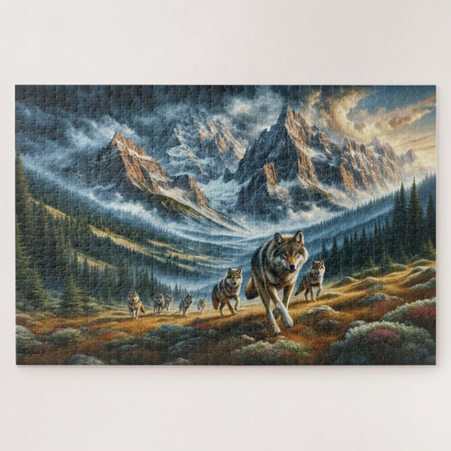 Mountain Wolf Pack, Wolf Family, Wilderness Jigsaw Puzzle (Horizontal)