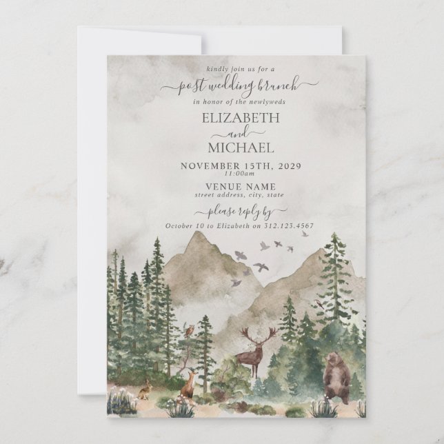 Mountain Woodland Animal Post Wedding Brunch Invitation (Front)