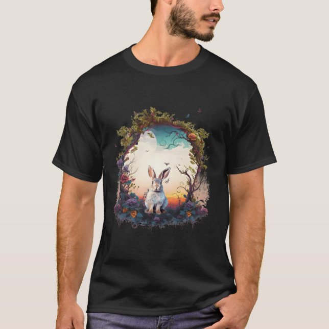 Mountain Woodland Animals Rabbit Nature Floral T-Shirt (Front)