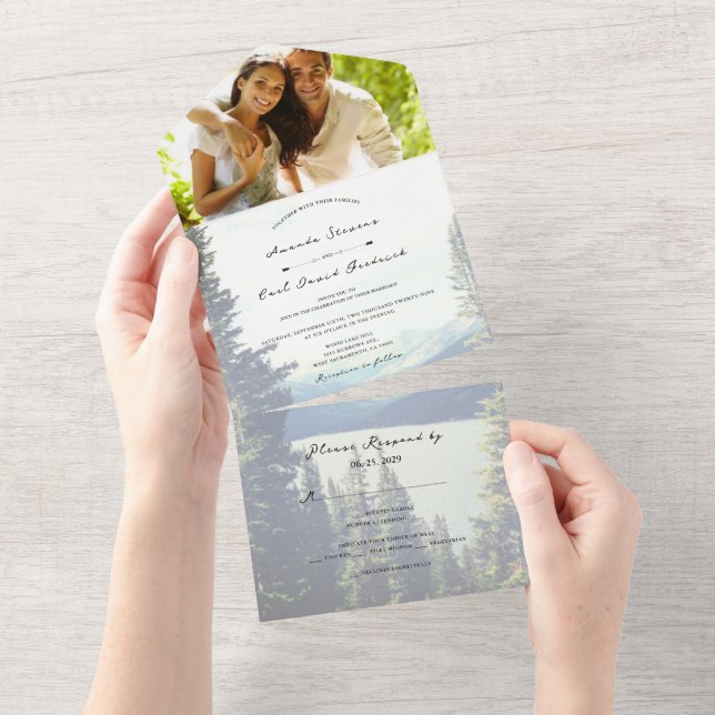 ©Mountain Woodland Forest Lakeside Wedding All In One Invitation (Tearaway)