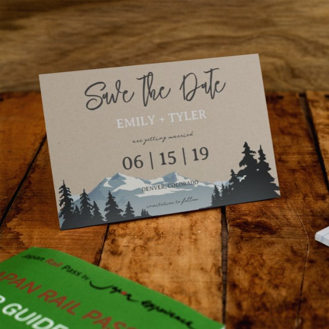 Mountain Woodland Forest Trees Save The Date Announcement Postcard (Creator Uploaded)