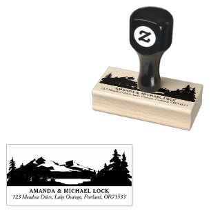 Mountain Woods Lake Wedding Return Address  Rubber Stamp