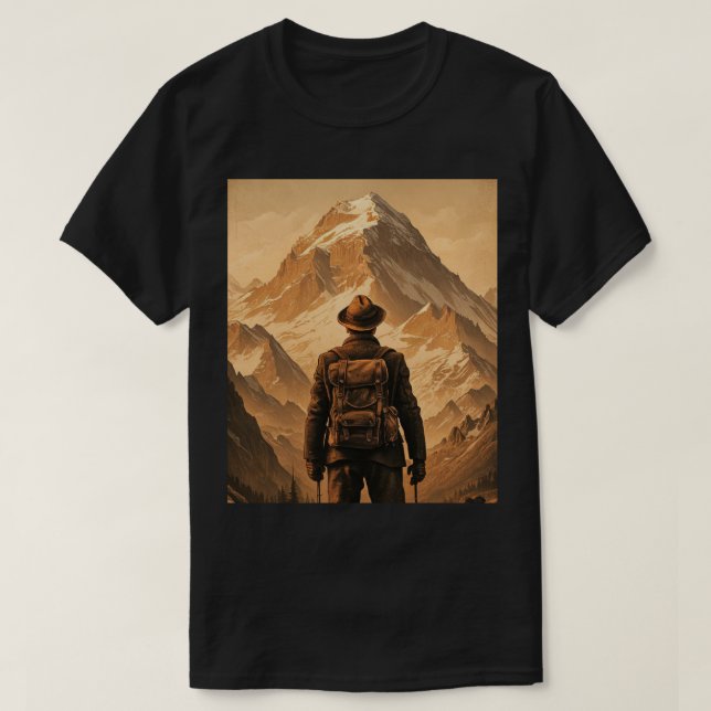 Mountaineer and Mountain Peak T-Shirt (Design Front)
