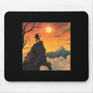Mountaineer On A Summit At Sunset Mouse Mat