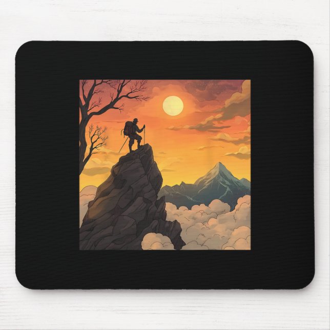 Mountaineer On A Summit At Sunset  Mouse Mat (Front)