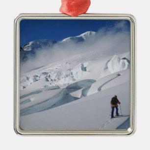 Mountaineer on the Tasman Glacier in Mount Metal Tree Decoration