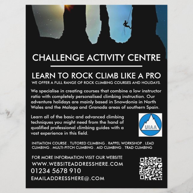 Mountaineer Silhouette, Hiking and Climbing Advert Flyer (Front)