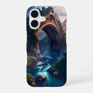 Mountainous Bridge Over Waterfalls iPhone 16 Case