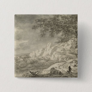 Mountainous Landscape with a Hiker 15 Cm Square Badge