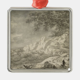Mountainous Landscape with a Hiker Metal Tree Decoration