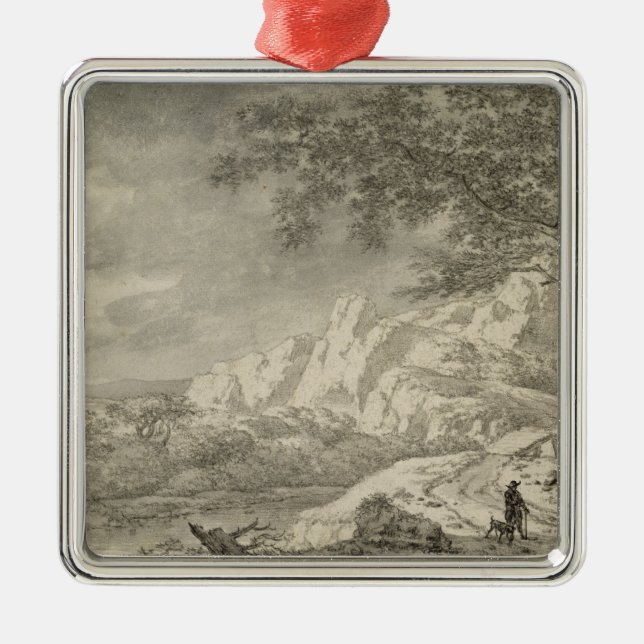 Mountainous Landscape with a Hiker Metal Tree Decoration (Front)