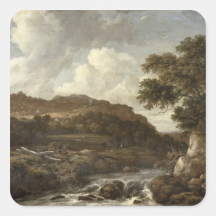 Mountainous Wooded Landscape with a Torrent Square Sticker
