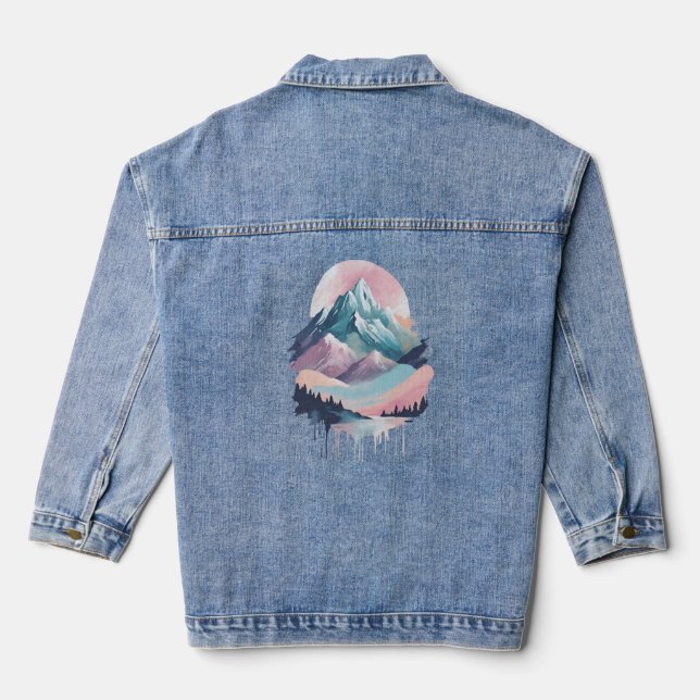 Mountains 14 waterfall, gift, hills, sun denim jacket (Back)