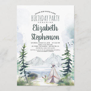 Mountains Adventure Camping in the Woods Birthday Invitation