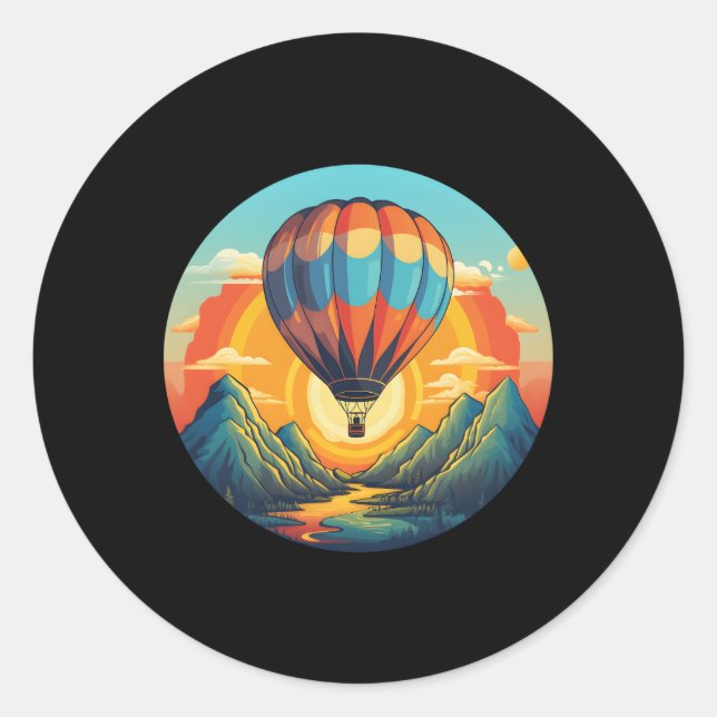 Mountains Adventures With Hot Air Balloon Classic Round Sticker (Front)