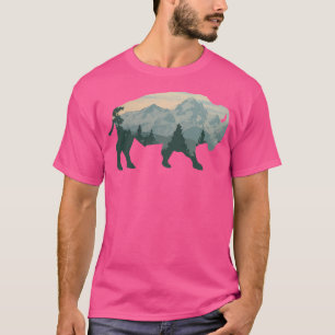 Mountains And Bison Baseball Sleeve T-Shirt