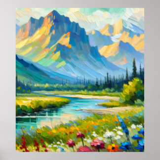 Mountains and Flowers Poster