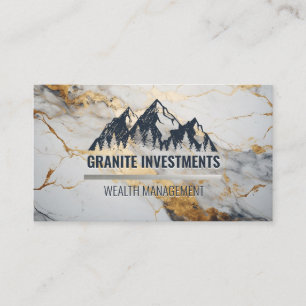 Mountains and Forrest Logo   Gold White Marble Business Card