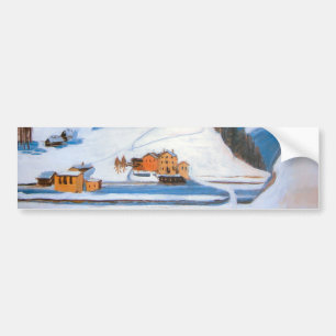Mountains and Houses in the Snow, Winter Landscape Bumper Sticker