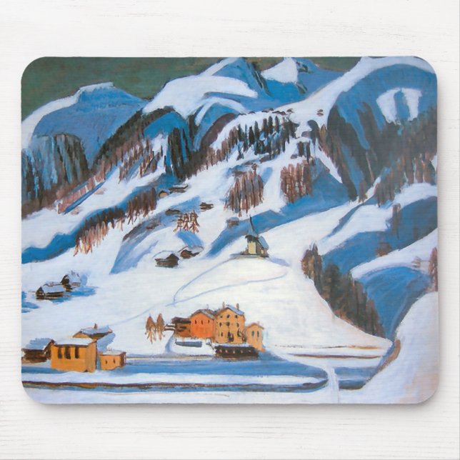 Mountains and Houses in the Snow, Winter Landscape Mouse Mat (Front)