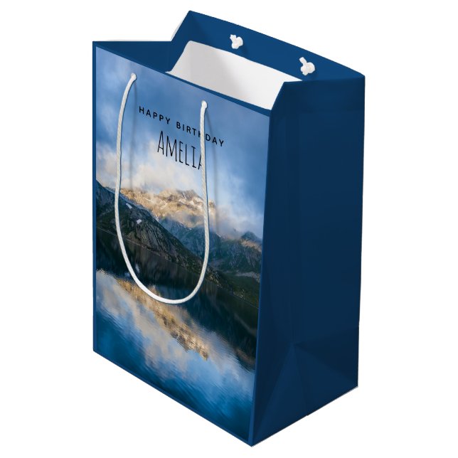 Mountains and Lake Scenic Nature Photo Birthday Medium Gift Bag (Back Angled)