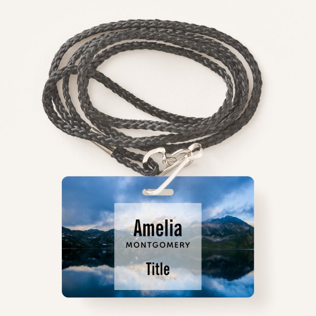 Mountains and Lake Scenic Nature Photo ID Badge (Front with Lanyard)