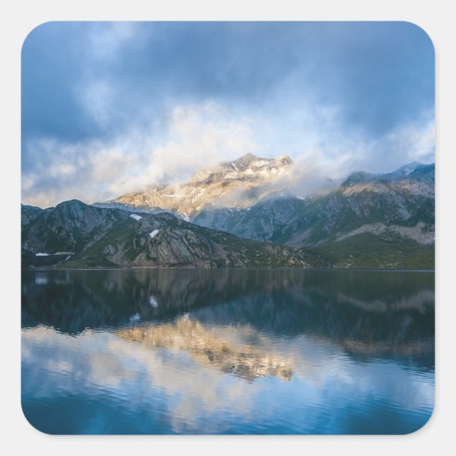 Mountains and Lake Scenic Nature Photo Square Sticker (Front)