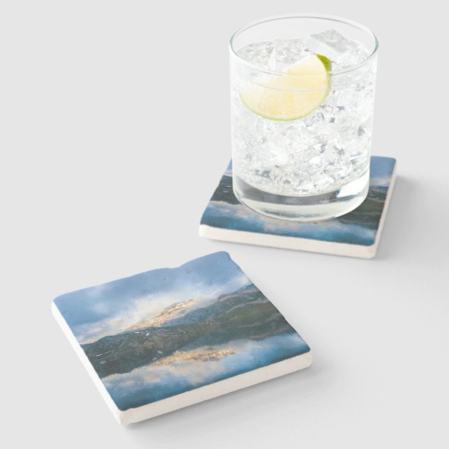 Mountains and Lake Scenic Nature Photo Stone Coaster (Side)