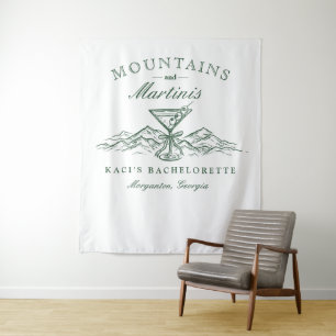Mountains and Martinis Bachelorette Backdrop Tapestry