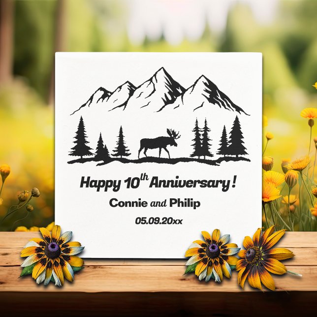 Mountains and Moose 10th Wedding Anniversary Napkin (Creator Uploaded)