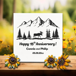 Mountains and Moose 15th Wedding Anniversary Napkin