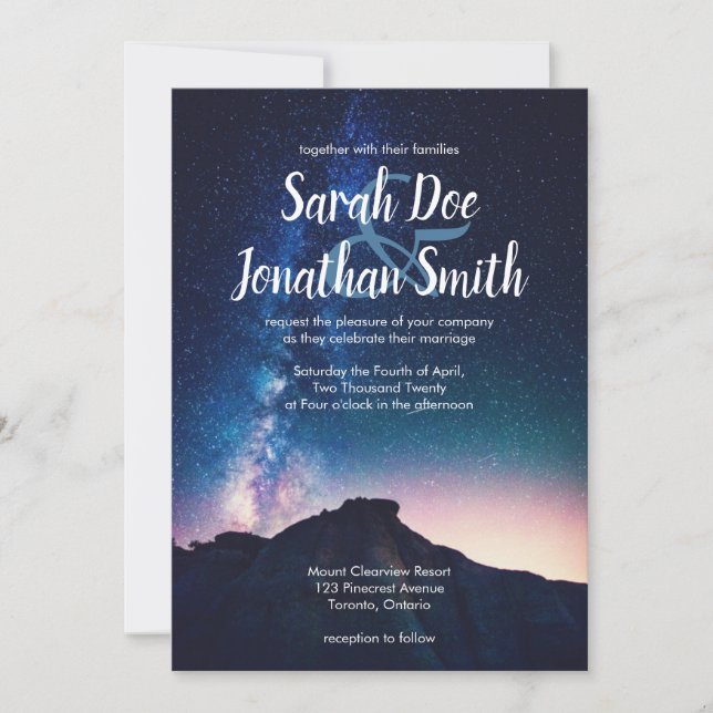 Mountains and Night Sky Wedding Invitation (Front)