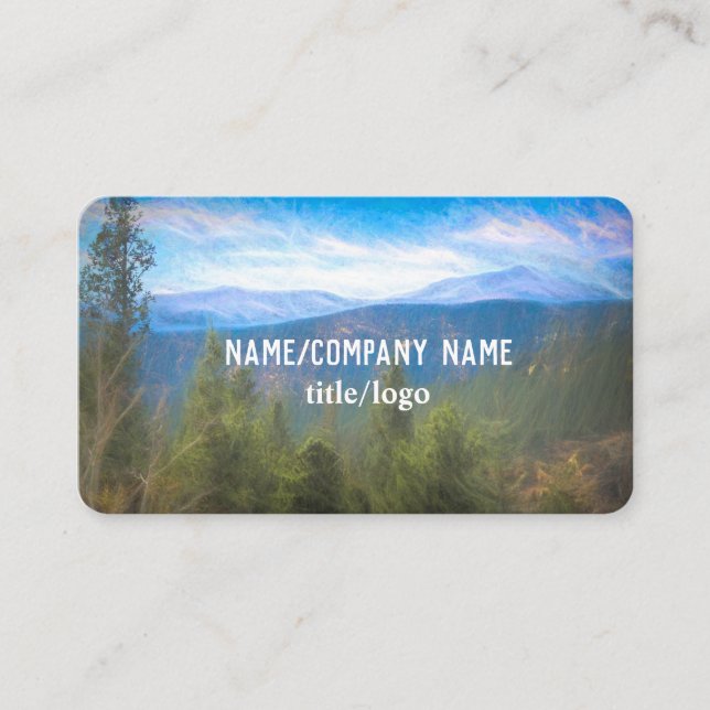 mountains and pine trees nature art custom business card (Front)