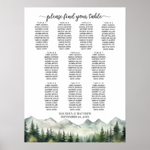 Mountains and Pines 10 Tables Wedding Seating Poster