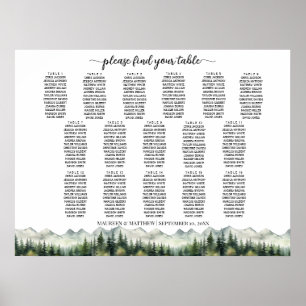 Mountains and Pines 16 Tables Wedding Seating Poster