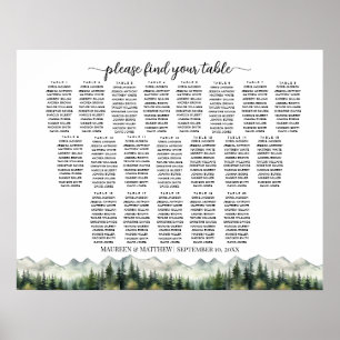 Mountains and Pines 20 Tables Wedding Seating Poster