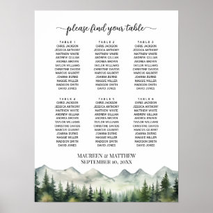 Mountains and Pines 6 Tables Wedding Seating Poster