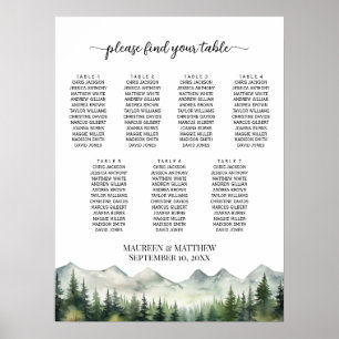 Mountains and Pines 7 Tables Wedding Seating Poster