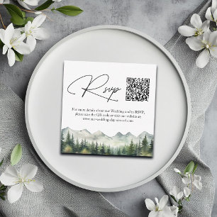 Mountains and Pines QR Code Wedding RSVP Card