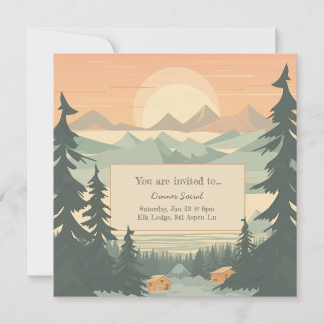 Mountains and Pinetree Customisable Invitation (Front)