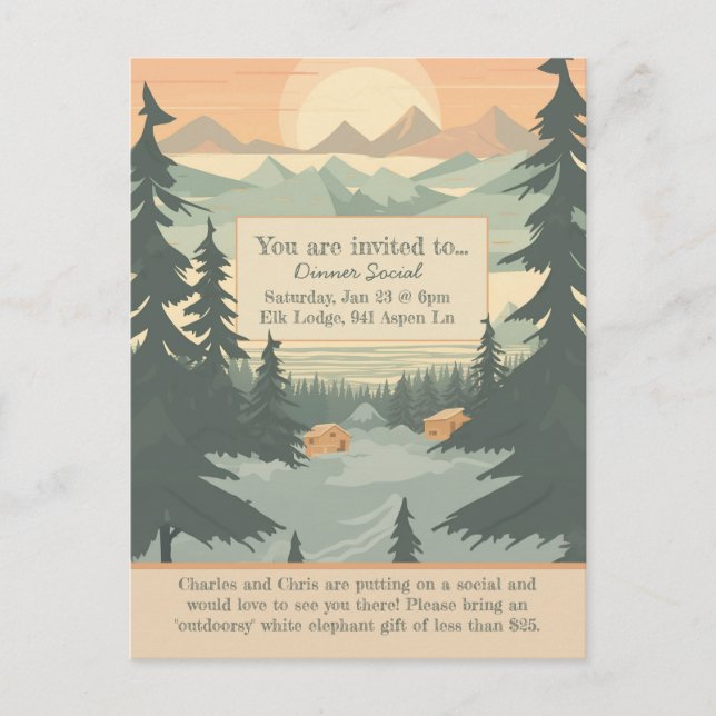 Mountains and Pinetree Customisable Invitation Postcard (Front)