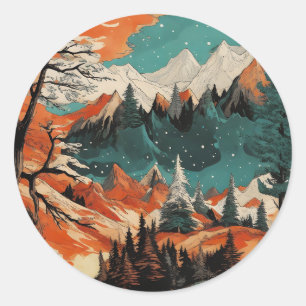 Mountains and Stars Classic Round Sticker