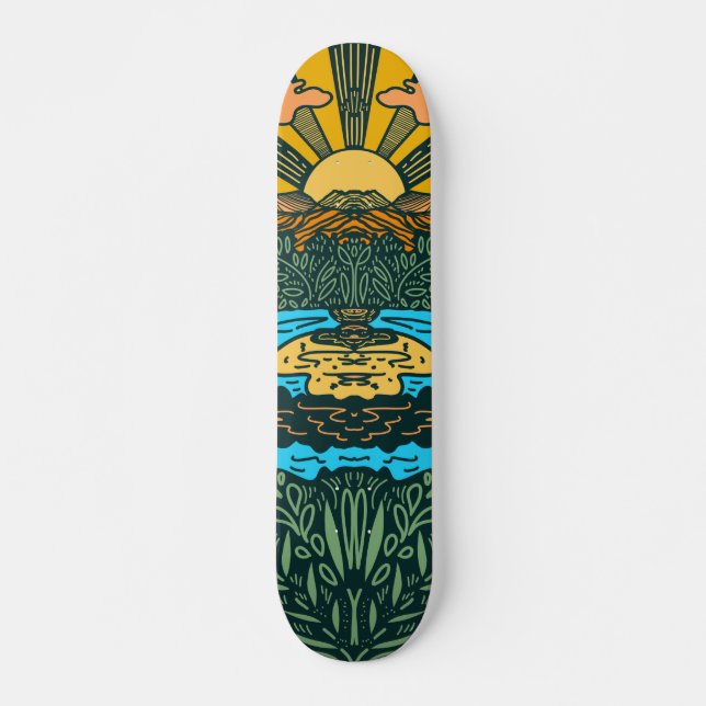 Mountains and Sun Skateboard (Front)