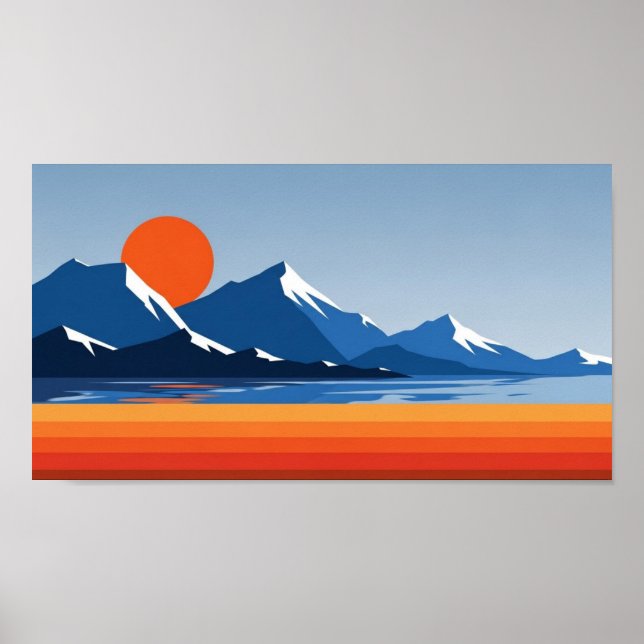 Mountains and sun wall art in bright colours (Front)
