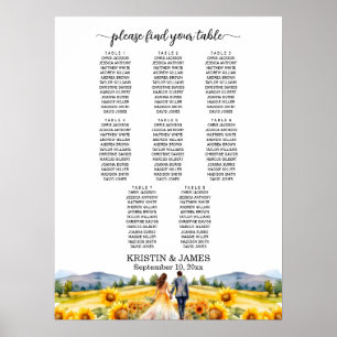 Mountains and Sunflowers 8 Tables Wedding Seating Poster