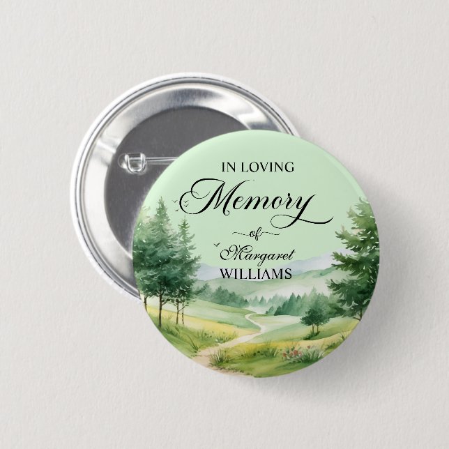 Mountains and Trees Celebration Of Life Funeral 6 Cm Round Badge (Front & Back)