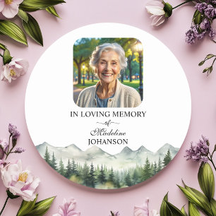 Mountains and Trees Celebration Of Life Funeral Classic Round Sticker