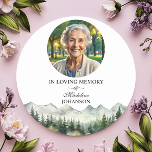 Mountains and Trees Celebration Of Life Funeral Classic Round Sticker