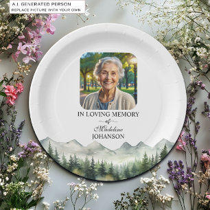 Mountains and Trees Celebration Of Life Funeral Paper Plate