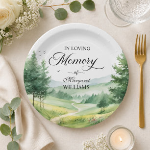Mountains and Trees Celebration Of Life Funeral Paper Plate